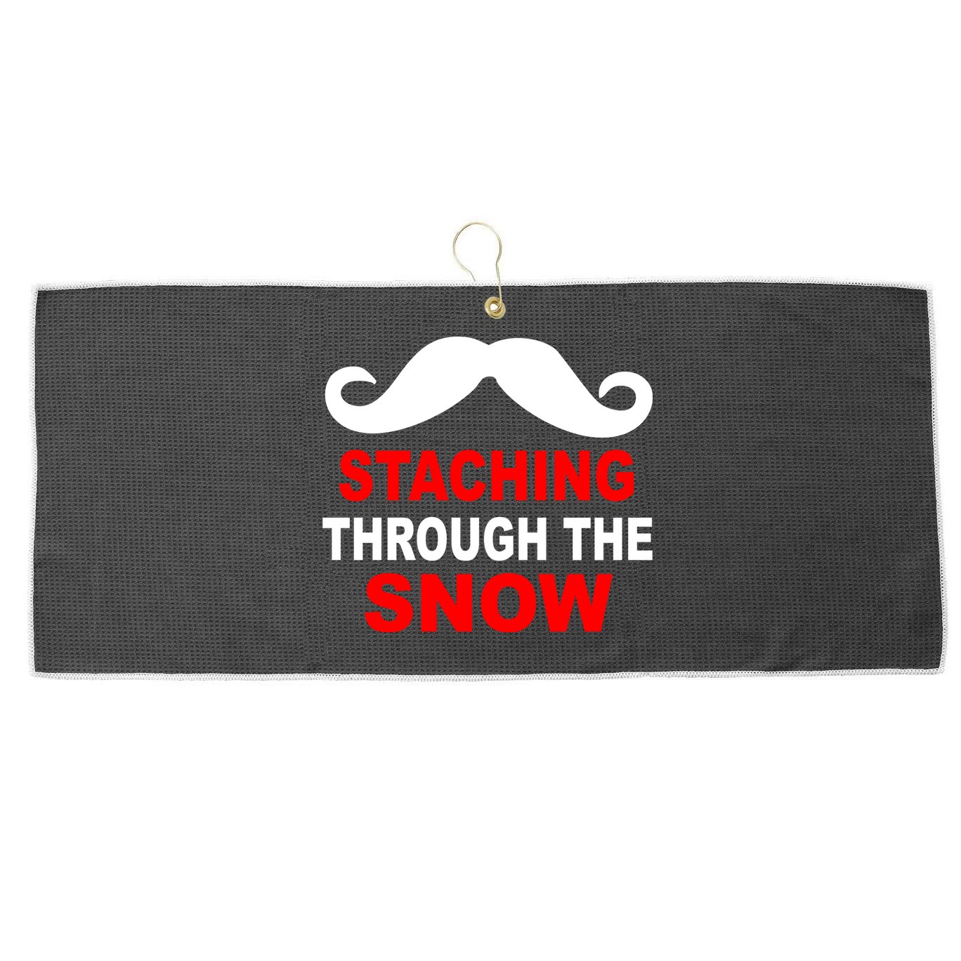Staching Through The Snow Moustache Funny Christmas Large Microfiber Waffle Golf Towel