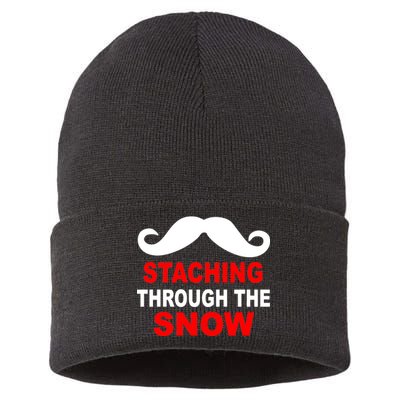 Staching Through The Snow Moustache Funny Christmas Sustainable Knit Beanie