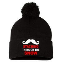 Staching Through The Snow Moustache Funny Christmas Pom Pom 12in Knit Beanie