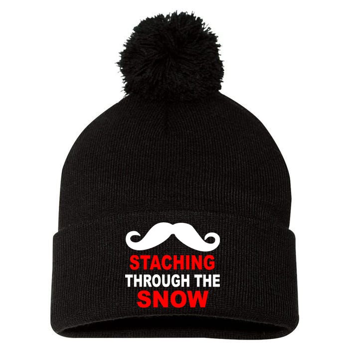 Staching Through The Snow Moustache Funny Christmas Pom Pom 12in Knit Beanie