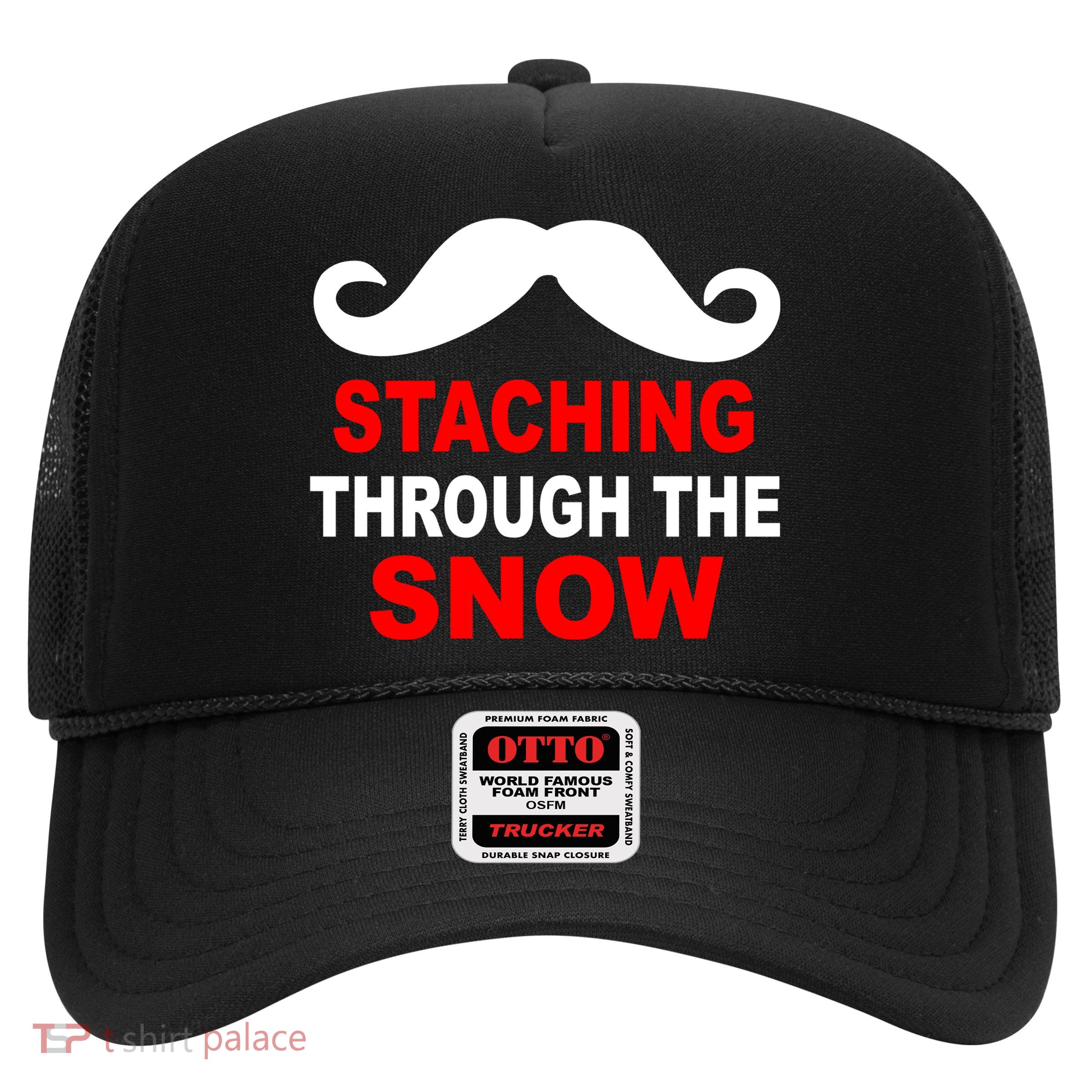 Staching Through The Snow Moustache Funny Christmas Trucker Hat