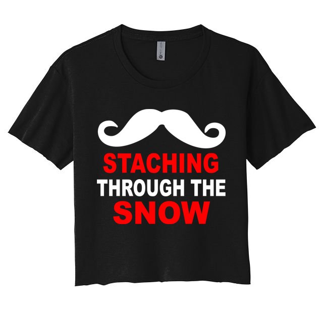 Staching Through The Snow Moustache Funny Christmas Women's Crop Top Tee