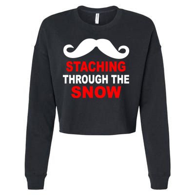 Staching Through The Snow Moustache Funny Christmas Cropped Pullover Crew