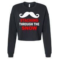 Staching Through The Snow Moustache Funny Christmas Cropped Pullover Crew