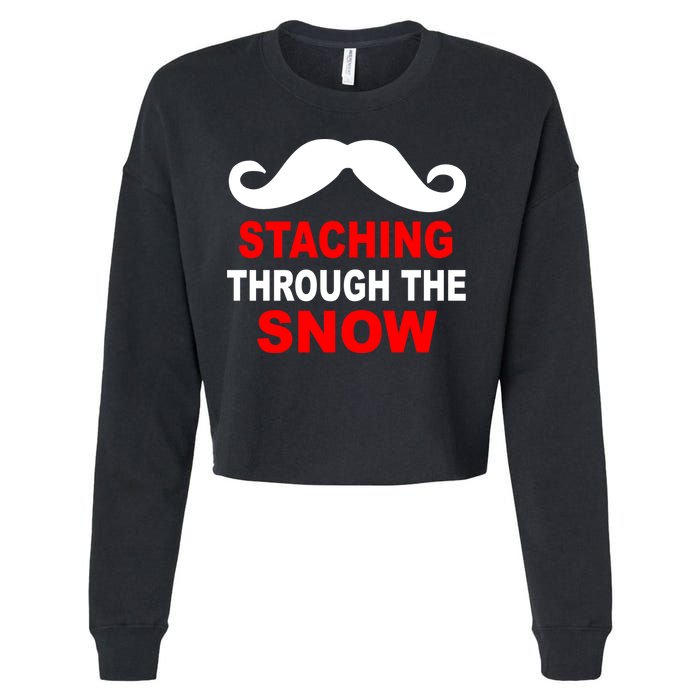 Staching Through The Snow Moustache Funny Christmas Cropped Pullover Crew