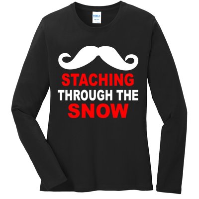 Staching Through The Snow Moustache Funny Christmas Ladies Long Sleeve Shirt