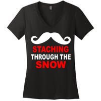 Staching Through The Snow Moustache Funny Christmas Women's V-Neck T-Shirt