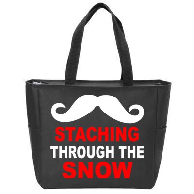 Staching Through The Snow Moustache Funny Christmas Zip Tote Bag
