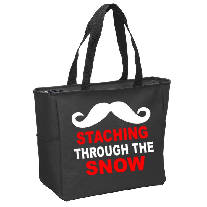 Staching Through The Snow Moustache Funny Christmas Zip Tote Bag