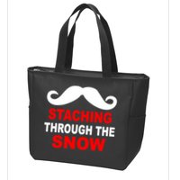 Staching Through The Snow Moustache Funny Christmas Zip Tote Bag