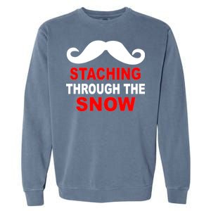 Staching Through The Snow Moustache Funny Christmas Garment-Dyed Sweatshirt