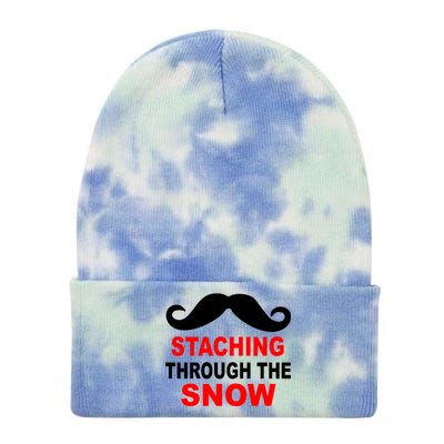 Staching Through The Snow Moustache Funny Christmas Tie Dye 12in Knit Beanie