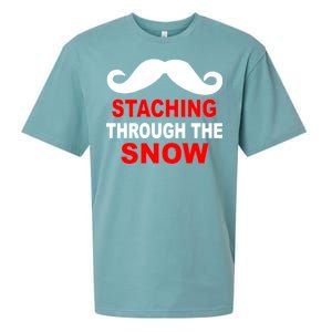 Staching Through The Snow Moustache Funny Christmas Sueded Cloud Jersey T-Shirt