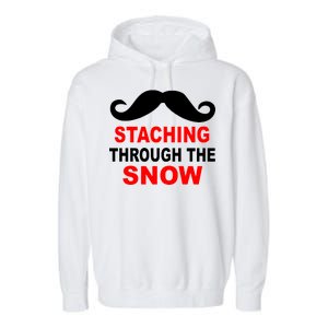 Staching Through The Snow Moustache Funny Christmas Garment-Dyed Fleece Hoodie