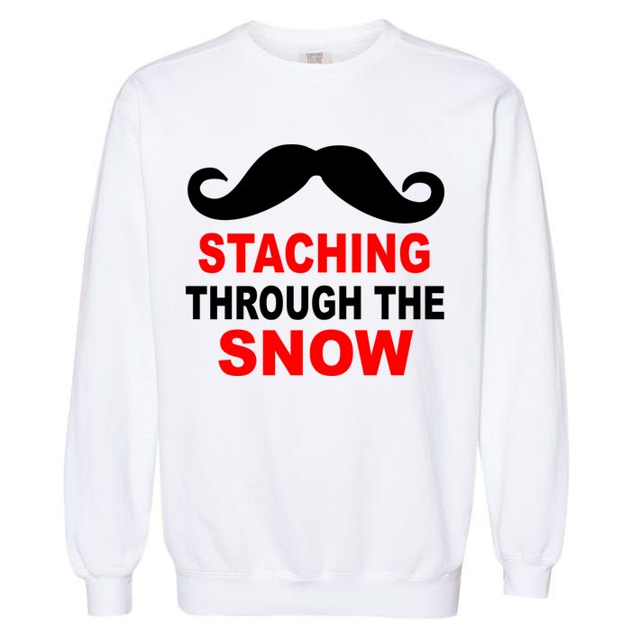 Staching Through The Snow Moustache Funny Christmas Garment-Dyed Sweatshirt