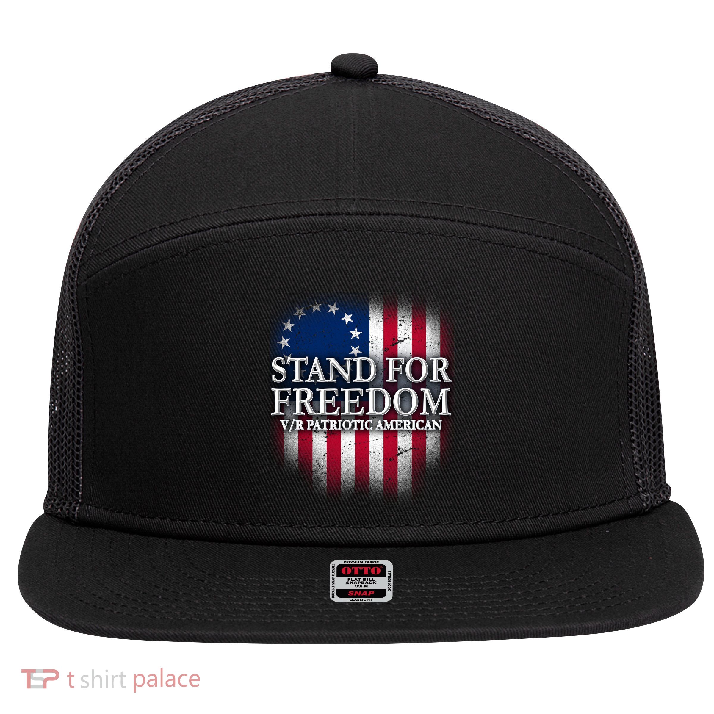 Stand For Freedom V/R Patriotic American 7 Panel Mesh Trucker Snapback Hat