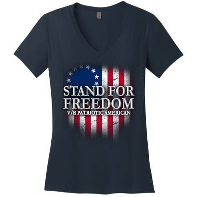 Stand For Freedom V/R Patriotic American Women's V-Neck T-Shirt