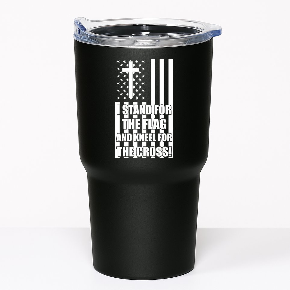 Stand For the Flag and Kneel for the Cross USA Flag Tumbler