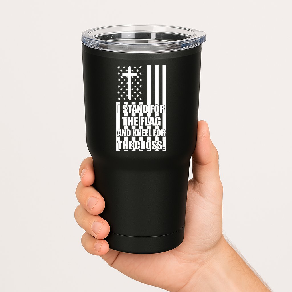 Stand For the Flag and Kneel for the Cross USA Flag Tumbler