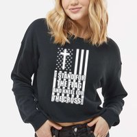 Stand For the Flag and Kneel for the Cross USA Flag Cropped Pullover Crew