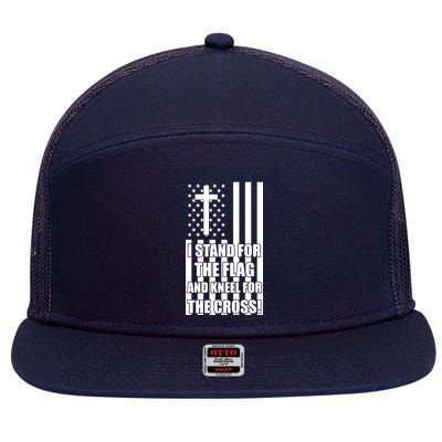 Stand For the Flag and Kneel for the Cross USA Flag 7 Panel Mesh Trucker Snapback Hat
