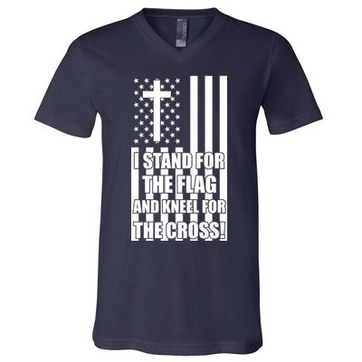 Stand For the Flag and Kneel for the Cross USA Flag V-Neck T-Shirt