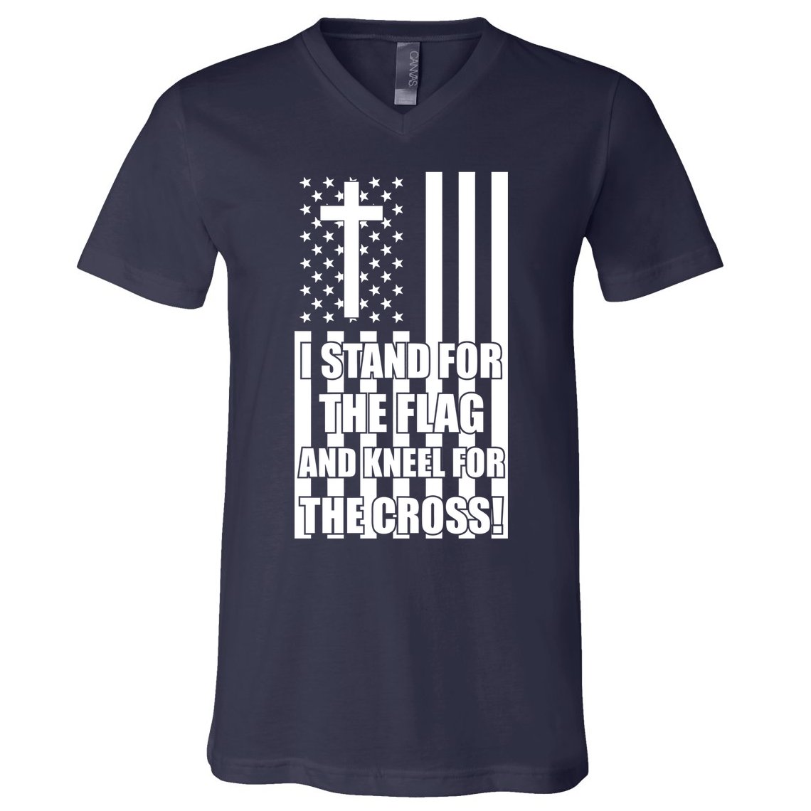 Stand For the Flag and Kneel for the Cross USA Flag V-Neck T-Shirt
