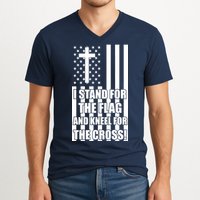 Stand For the Flag and Kneel for the Cross USA Flag V-Neck T-Shirt