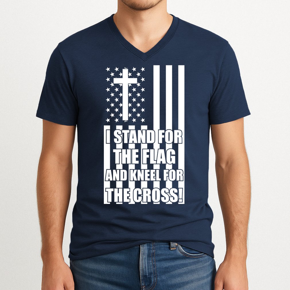 Stand For the Flag and Kneel for the Cross USA Flag V-Neck T-Shirt