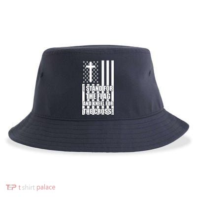 Stand For the Flag and Kneel for the Cross USA Flag Sustainable Bucket Hat