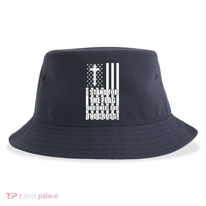 Stand For the Flag and Kneel for the Cross USA Flag Sustainable Bucket Hat