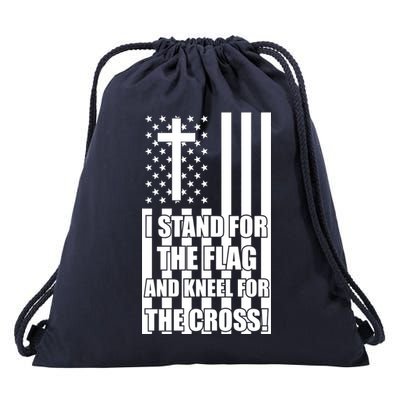 Stand For the Flag and Kneel for the Cross USA Flag Drawstring Bag