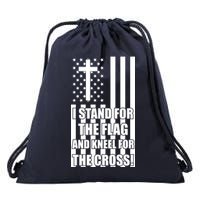 Stand For the Flag and Kneel for the Cross USA Flag Drawstring Bag
