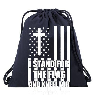 Stand For the Flag and Kneel for the Cross USA Flag Drawstring Bag