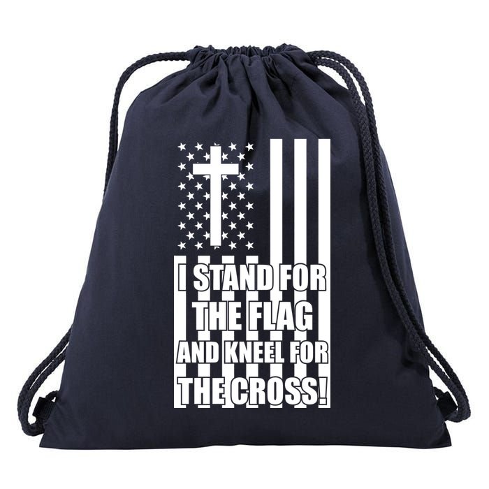 Stand For the Flag and Kneel for the Cross USA Flag Drawstring Bag