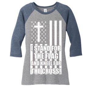 Stand For the Flag and Kneel for the Cross USA Flag Women's Tri-Blend 3/4-Sleeve Raglan Shirt