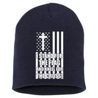 Stand For the Flag and Kneel for the Cross USA Flag Short Acrylic Beanie