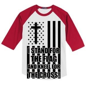 Stand For the Flag and Kneel for the Cross USA Flag Kids Colorblock Raglan Jersey