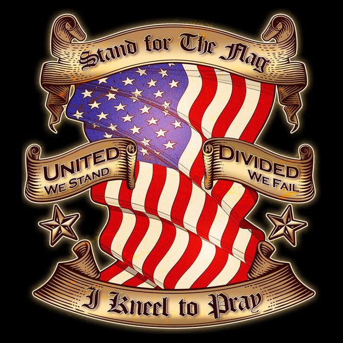 Stand For The Flag I Kneel To Pray United We Stand Divided We Fail Drawstring Bag