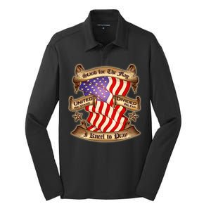 Stand For The Flag I Kneel To Pray United We Stand Divided We Fail Silk Touch Performance Long Sleeve Polo