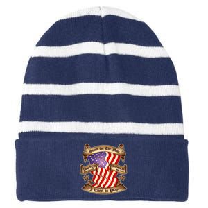 Stand For The Flag I Kneel To Pray United We Stand Divided We Fail Striped Beanie with Solid Band