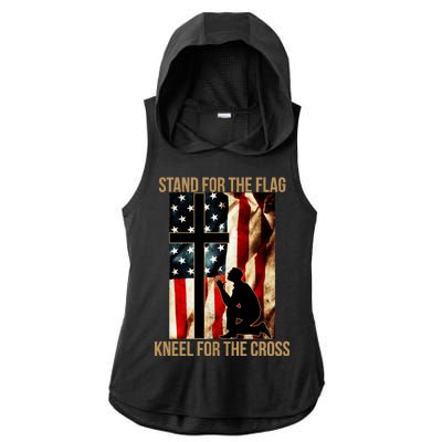 Stand For the Flag Kneel for the Cross Ladies PosiCharge Tri-Blend Wicking Draft Hoodie Tank