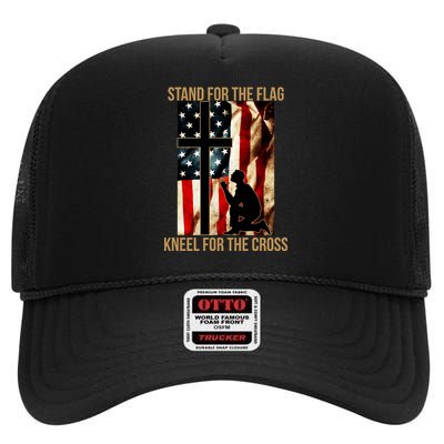 Stand For the Flag Kneel for the Cross High Crown Mesh Back Trucker Hat