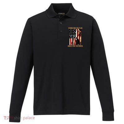 Stand For the Flag Kneel for the Cross Performance Long Sleeve Polo