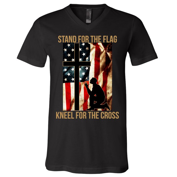 Stand For the Flag Kneel for the Cross V-Neck T-Shirt