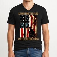 Stand For the Flag Kneel for the Cross V-Neck T-Shirt