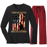 Stand For the Flag Kneel for the Cross Women's Long Sleeve Flannel Pajama Set 