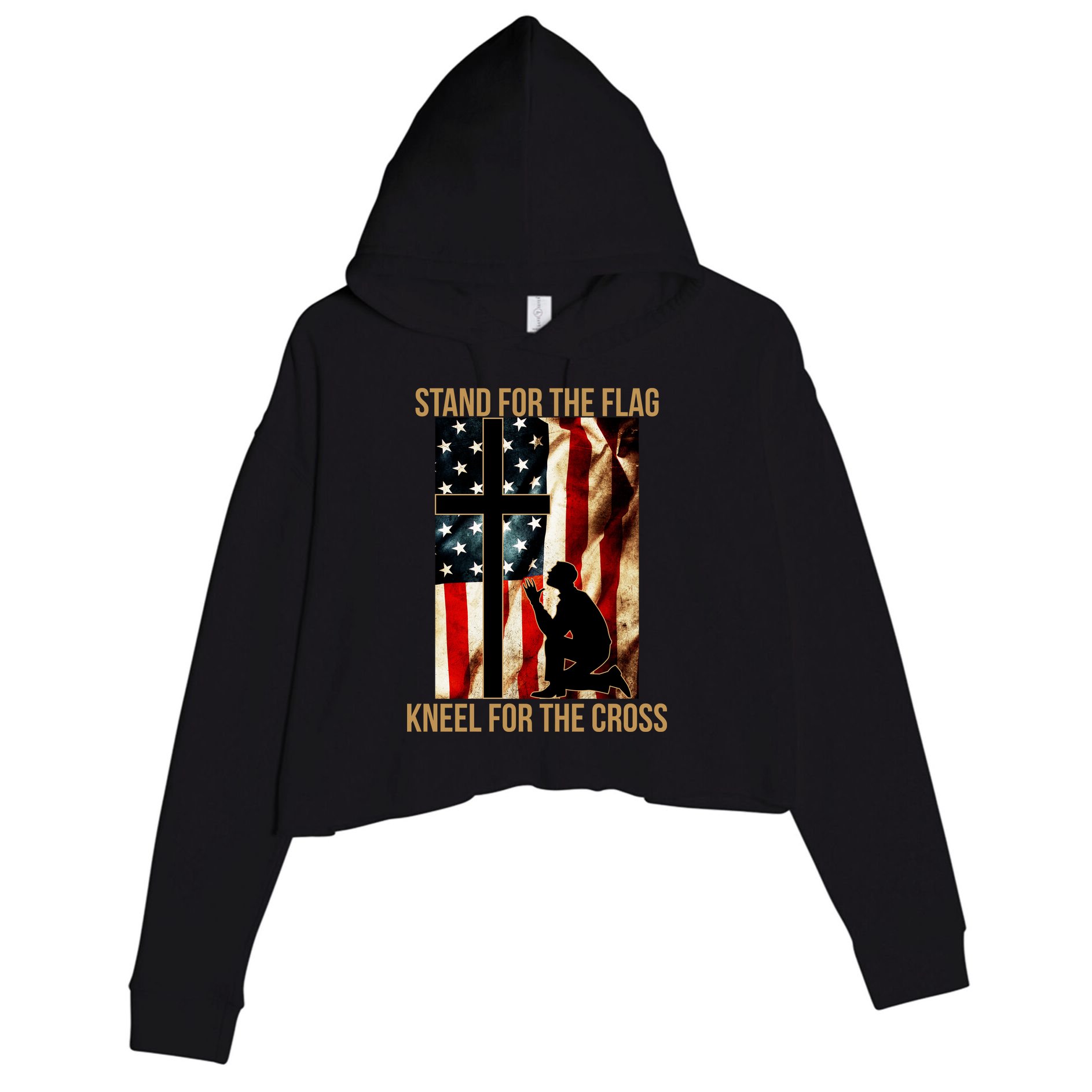 Stand For the Flag Kneel for the Cross Crop Fleece Hoodie