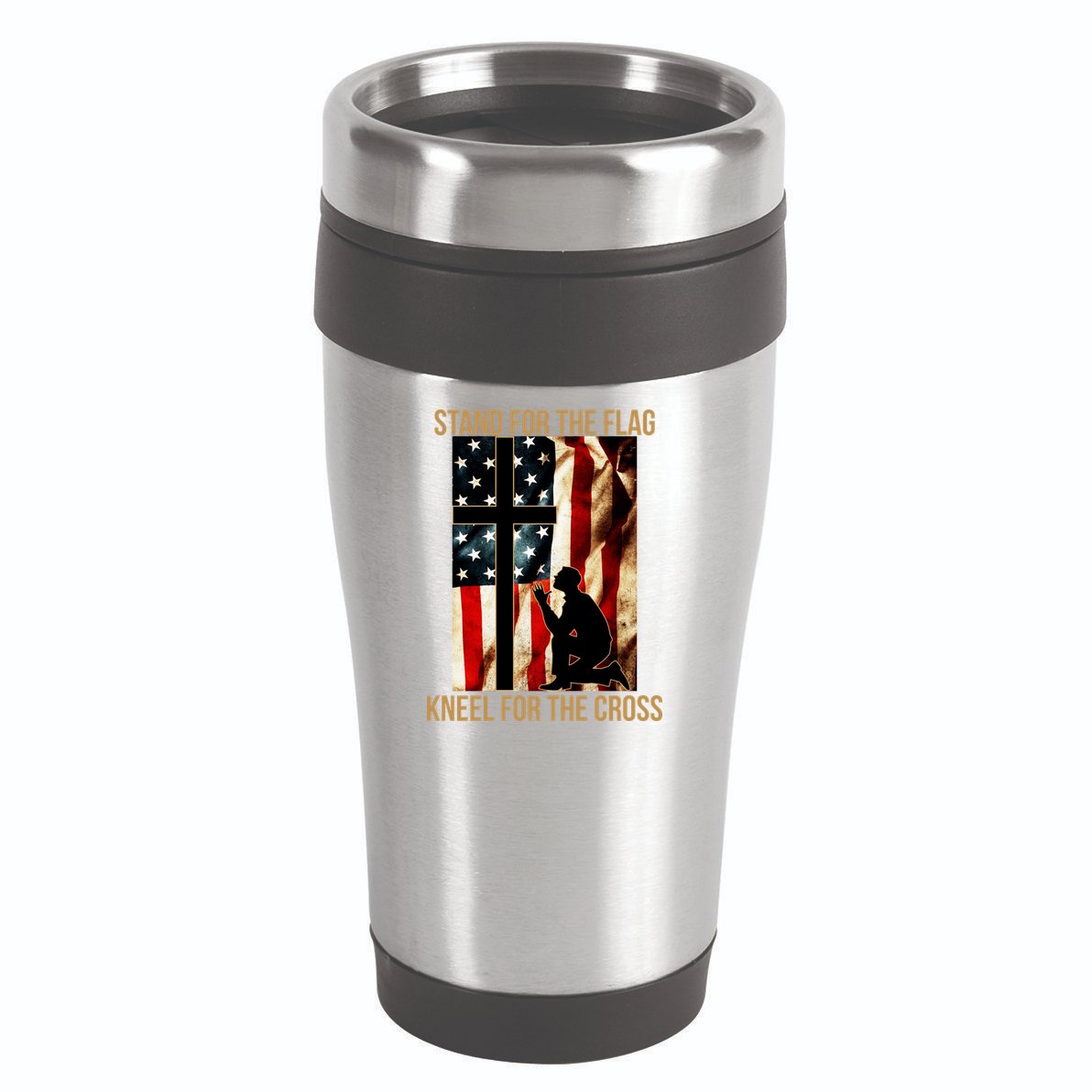 Stand For the Flag Kneel for the Cross 16oz Travel Tumbler