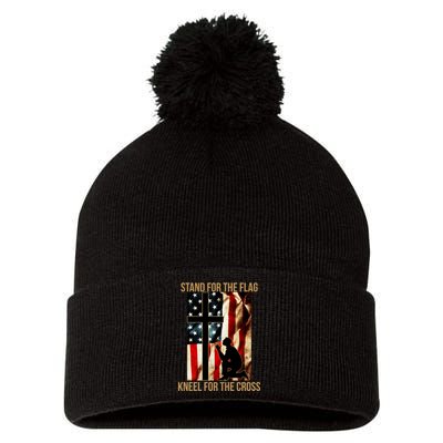 Stand For the Flag Kneel for the Cross Pom Pom 12in Knit Beanie